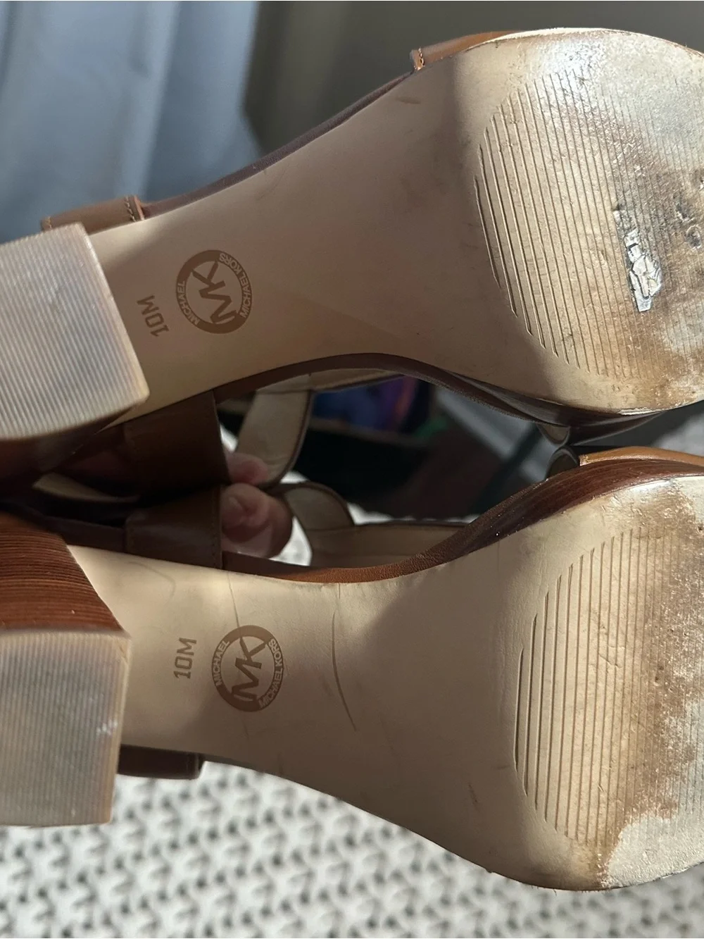 Michael Kors Brown Leather T-Strap Platform Sandals Size 10M Zip Front